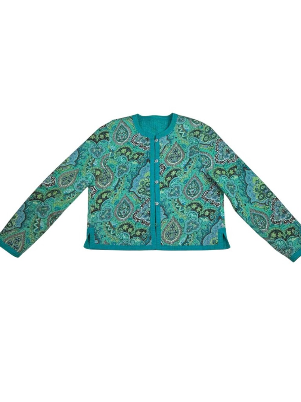 Reversible Quilted Button Front Jacket Womens Medium Turquoise PIsley Design - Picture 9 of 16